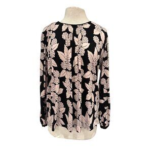 Karl Lagerfeld Paris Womens Long Sleeve Floral Blouse Black & Pink Size L